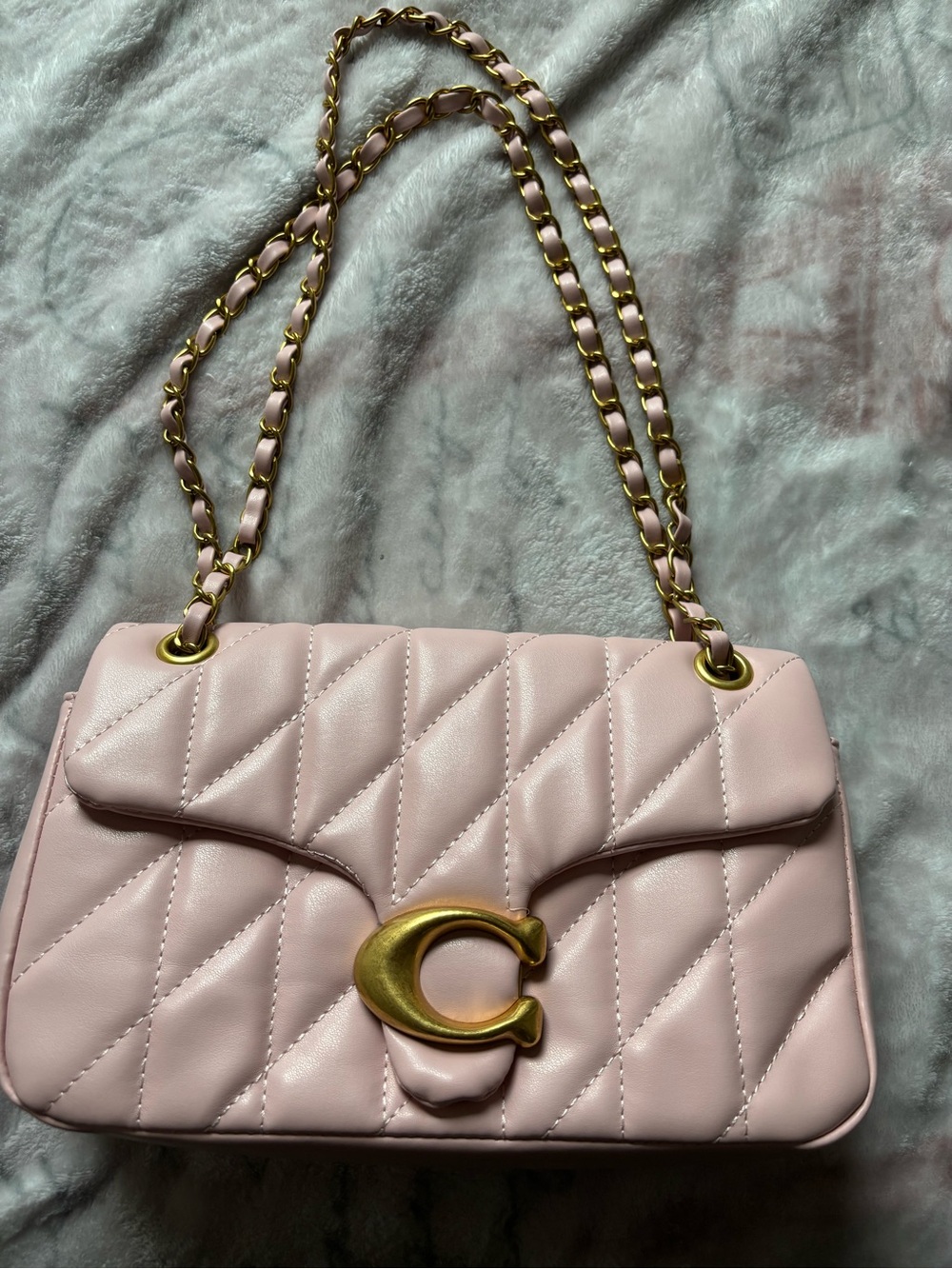 Coach Pink Quilted Leather Shoulder Bag with Gold 'C' Chain